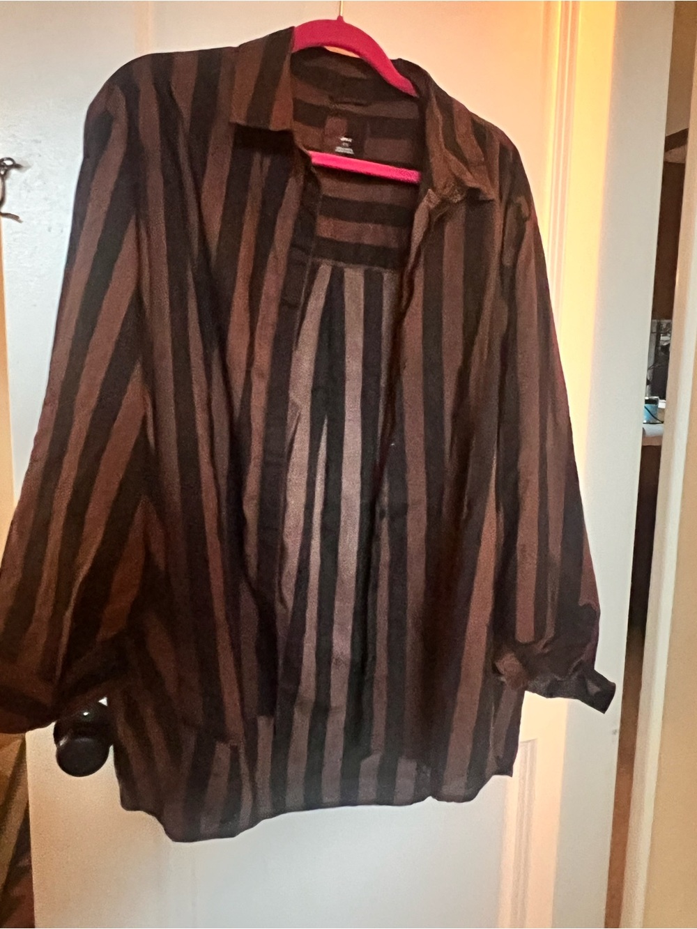 Black and Brown Vertical Stripe Button-Up Shirt
